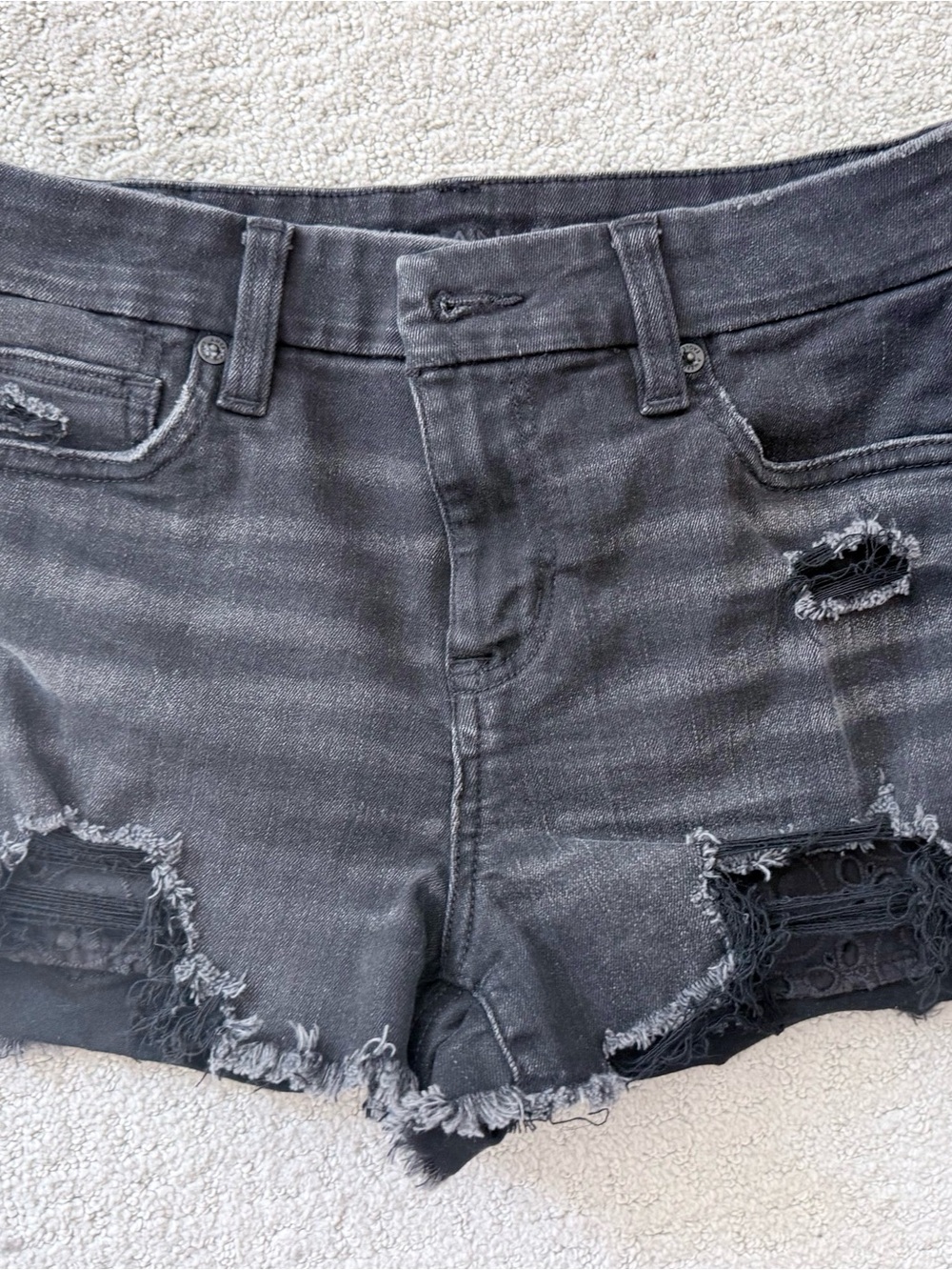 American Eagle Black Stretch Distressed Women's Denim Shorts